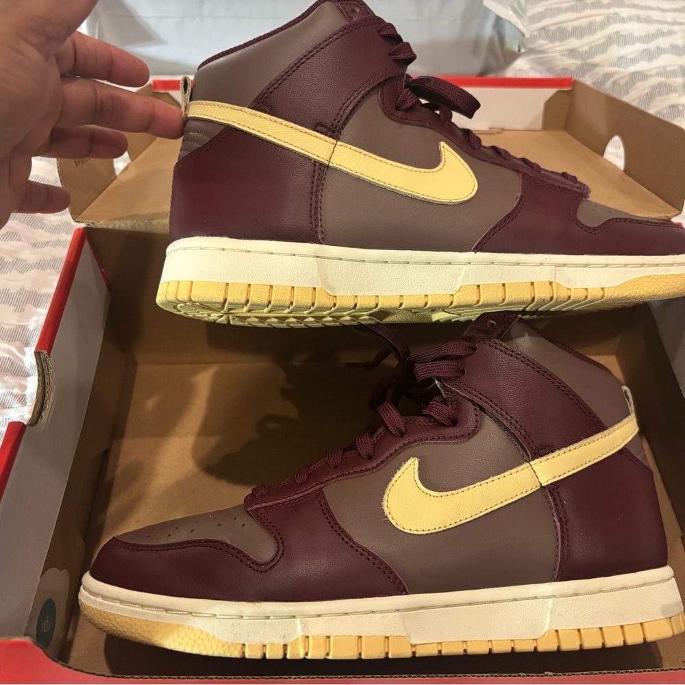Nike Dunk Burgundy and Yellow High-Top Sneakers
